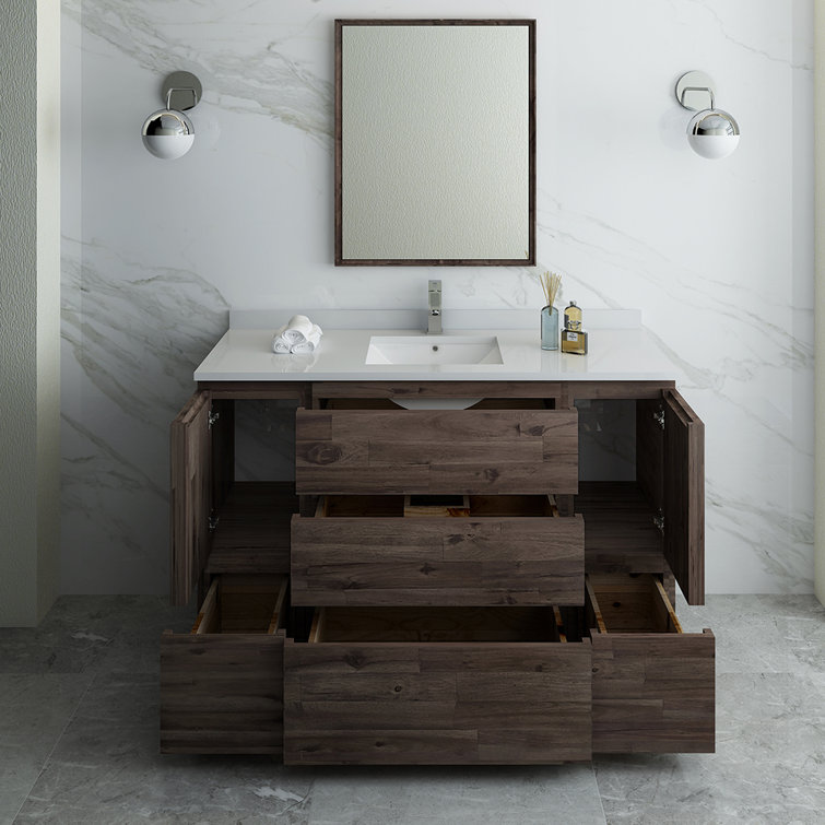 Formosa 54" Acacia Wood Vanity with White Quartz Top and Mirror