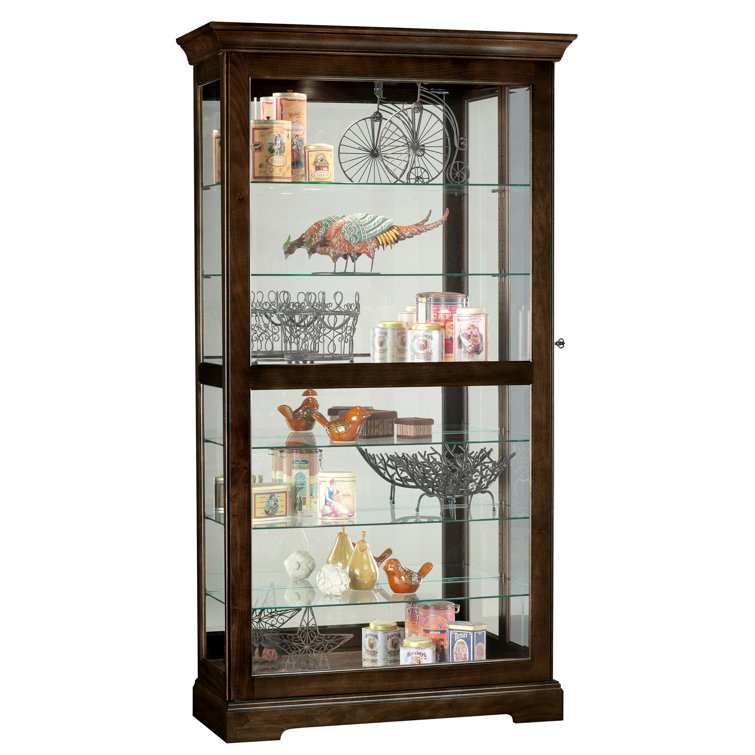 Espresso Lighted Traditional Curio Cabinet with Glass Shelves