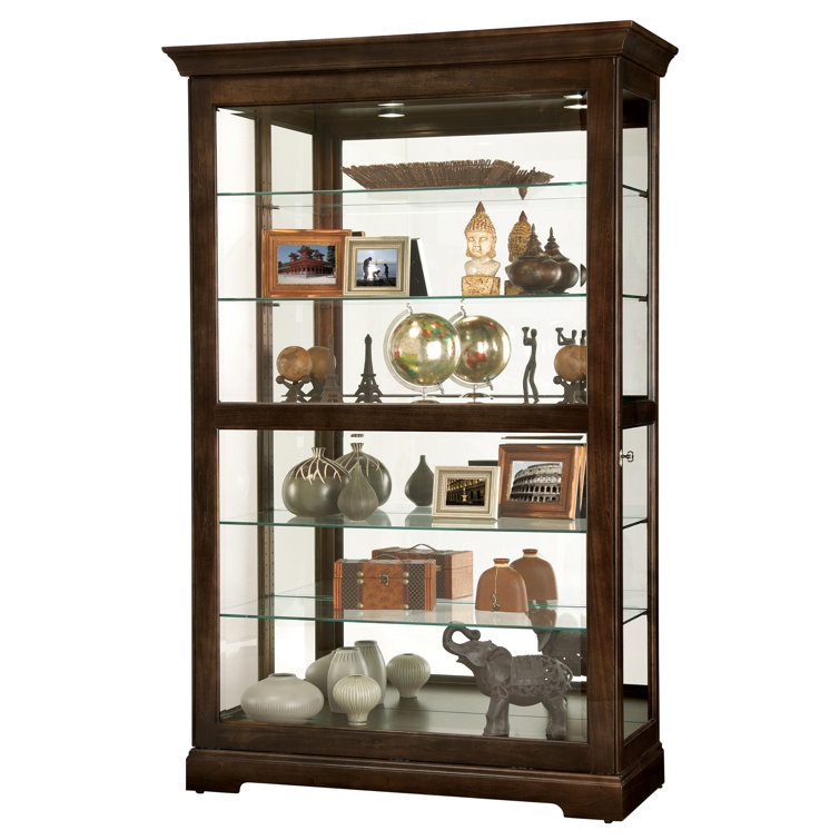 Espresso Finish Lighted Curio Cabinet with Glass Shelves