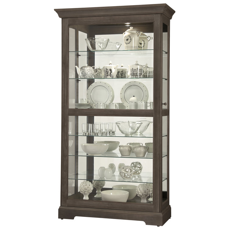 Tyler Transitional Lighted Curio Cabinet in Aged Auburn