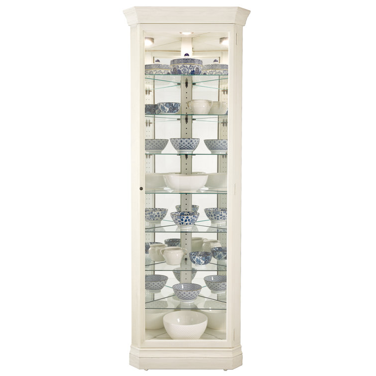 White Lighted Corner Curio Cabinet with Glass Shelves