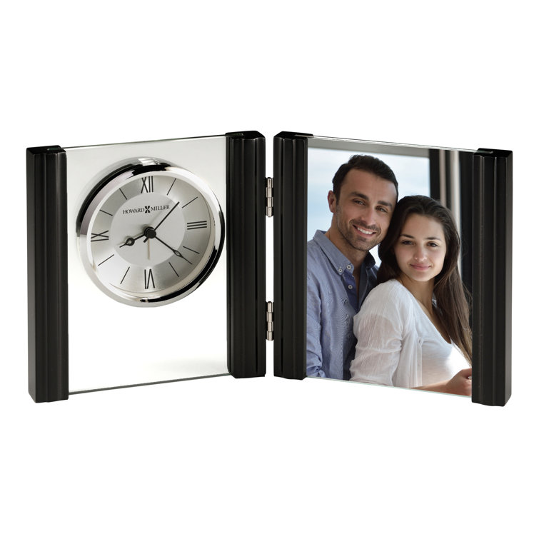 Donovan Black Satinwood and Glass Tabletop Clock with Photo Frame