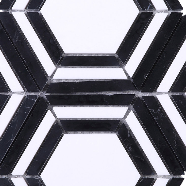Black and White Hexagon Marble Mosaic Wall Tile