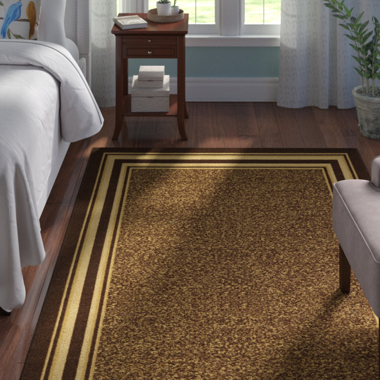 Brown Bordered Machine Washable Area Rug with Non-Slip Backing