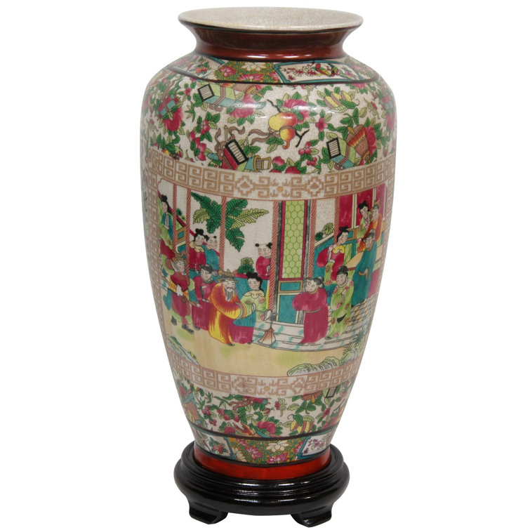 Elegant Rose Medallion 14" Porcelain Decorative Vase
