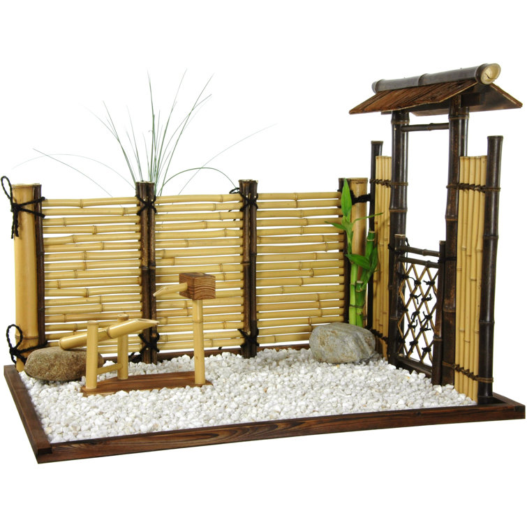 Zen Bamboo Mini Garden with Dark Walnut Base