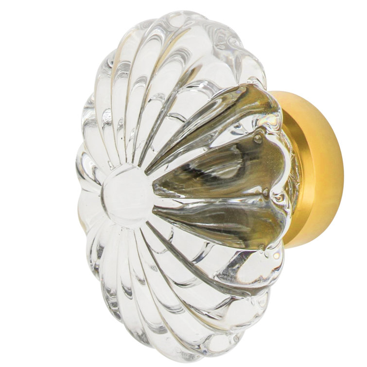 Oval Fluted Crystal Cabinet Knob with Polished Brass Base