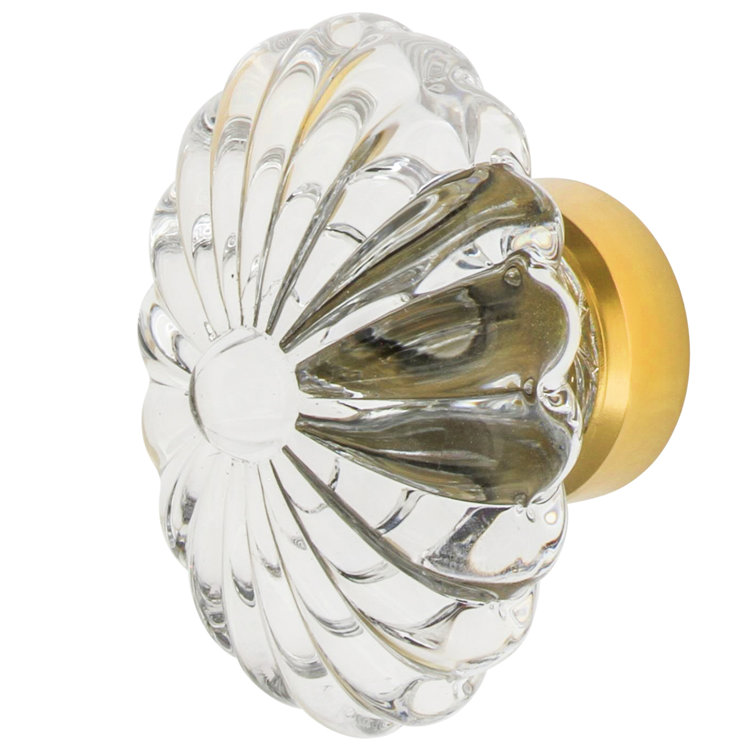 Oval Fluted Crystal Cabinet Knob with Unlacquered Brass Base