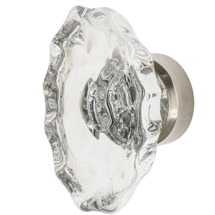 Round Polished Nickel and Clear Glass Cabinet Knob