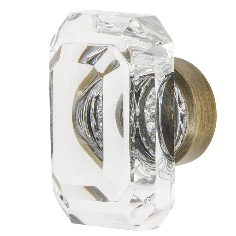 Rectangular Clear Crystal Cabinet Knob with Antique Brass Base
