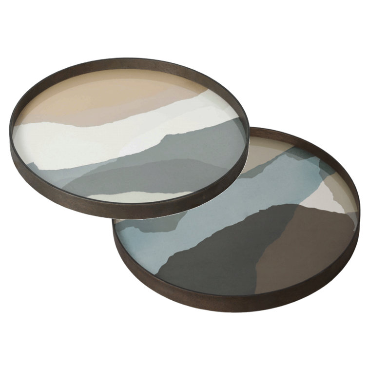 Slate Wabi Sabi Round Glass Tray with Autumn Tones, 24.5 Inch