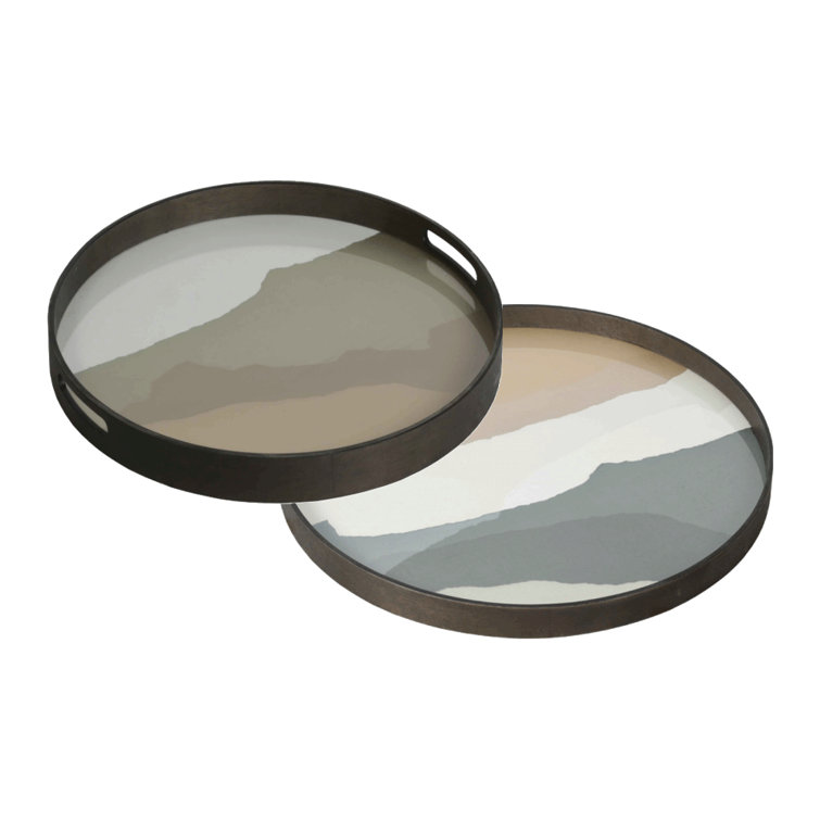 Slate Wabi Sabi Round Glass Tray with Autumn Tones, 24.5 Inch