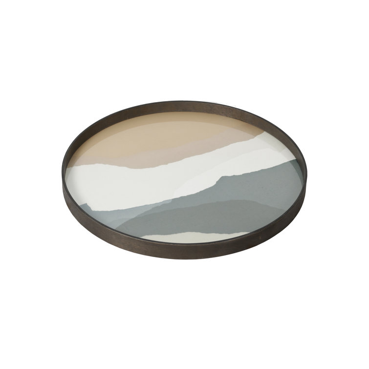 Slate Wabi Sabi Round Glass Tray with Autumn Tones, 24.5 Inch