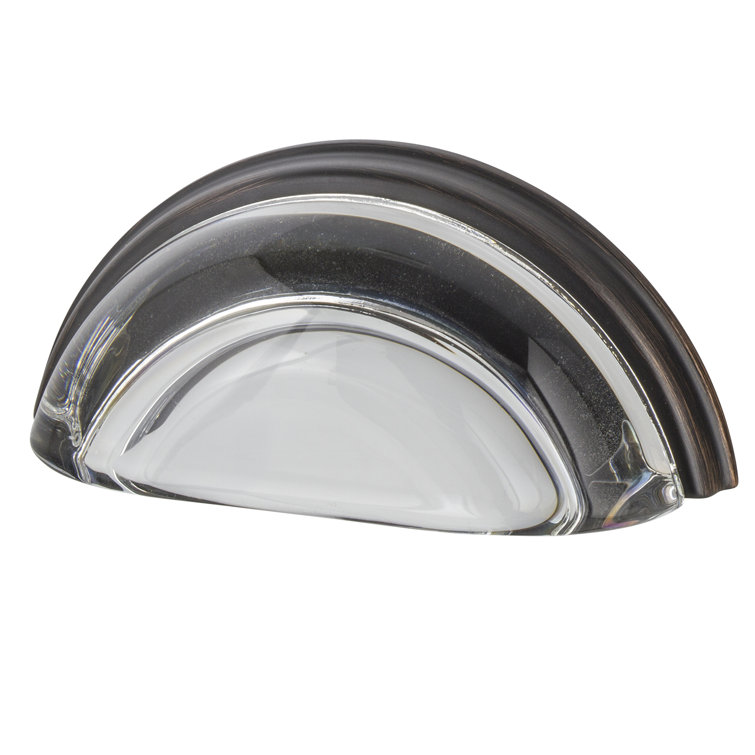 Timeless Bronze and Clear Crystal Cup Pull with Mounting Hardware
