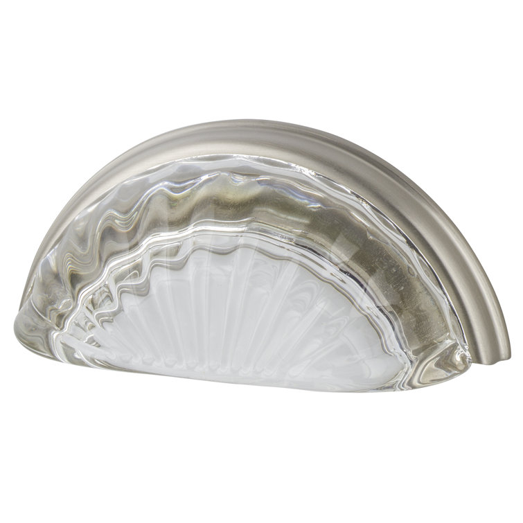Satin Nickel and Clear Crystal Cup Pull with Mounting Hardware