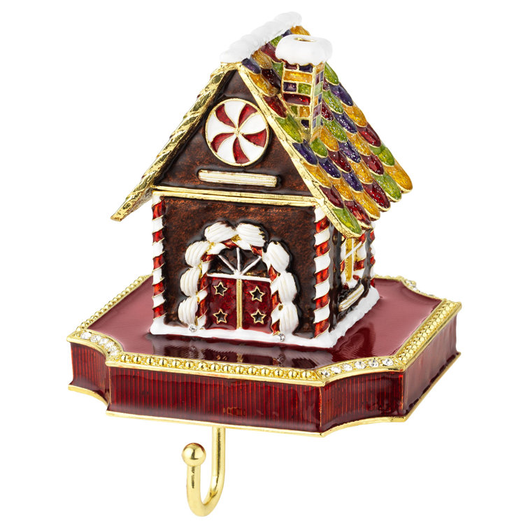 Multicolor Pewter and Gold Gingerbread House Stocking Holder