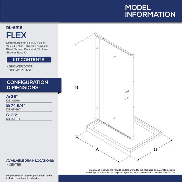 Flex 36" Frameless Chrome Pivot Shower Kit with Clear Glass