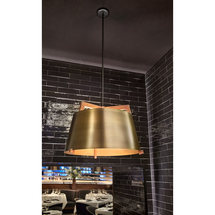 Licht 24" LED Drum Pendant in Dark Stained Walnut with Rose Gold