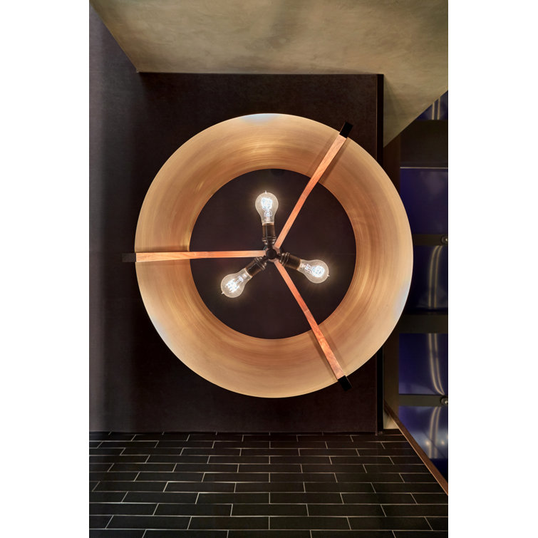 Licht 24" LED Drum Pendant in Dark Stained Walnut with Rose Gold