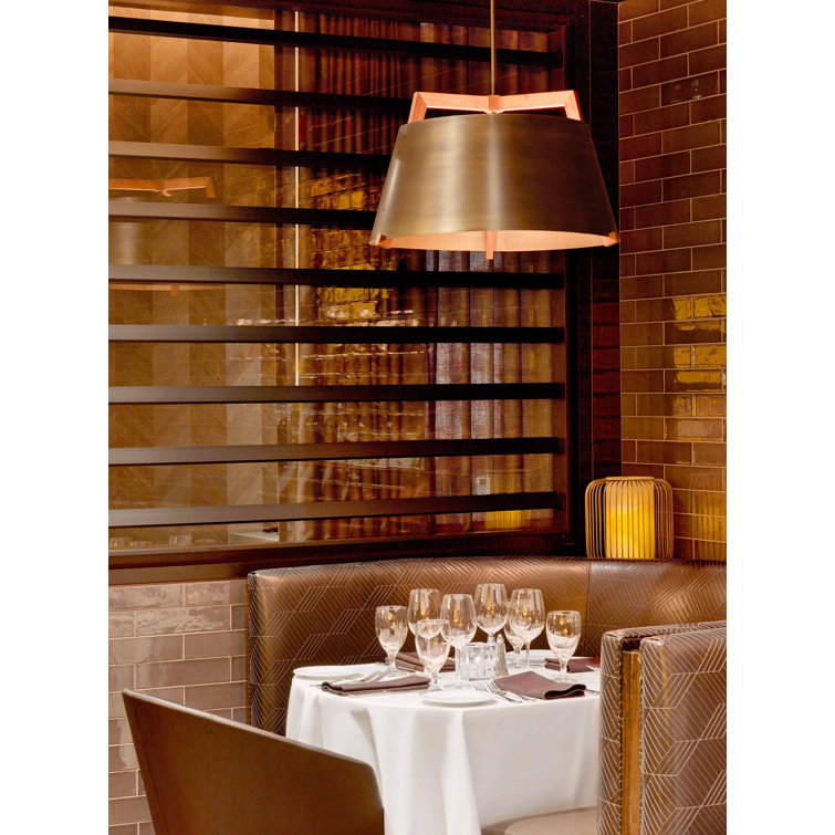 Licht 24" LED Drum Pendant in Dark Stained Walnut with Rose Gold