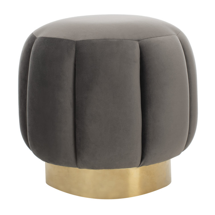 Maxine Transitional Gray Velvet Round Storage Ottoman