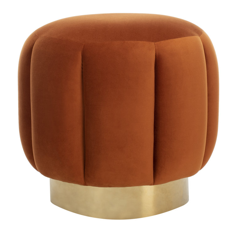 Maxine 19'' Orange Velvet Round Tufted Ottoman with Gold Base