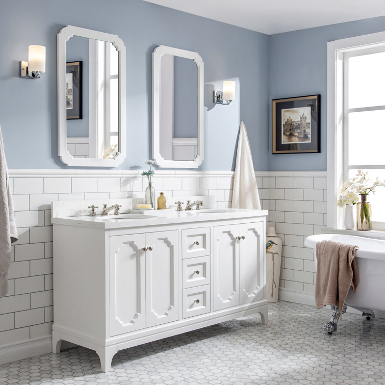 Queen 60" Pure White Double Bathroom Vanity Set with Mirror