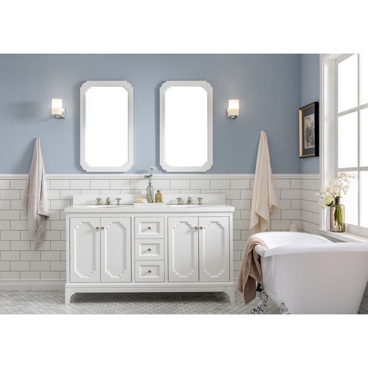 Queen 60" Pure White Double Bathroom Vanity Set with Mirror