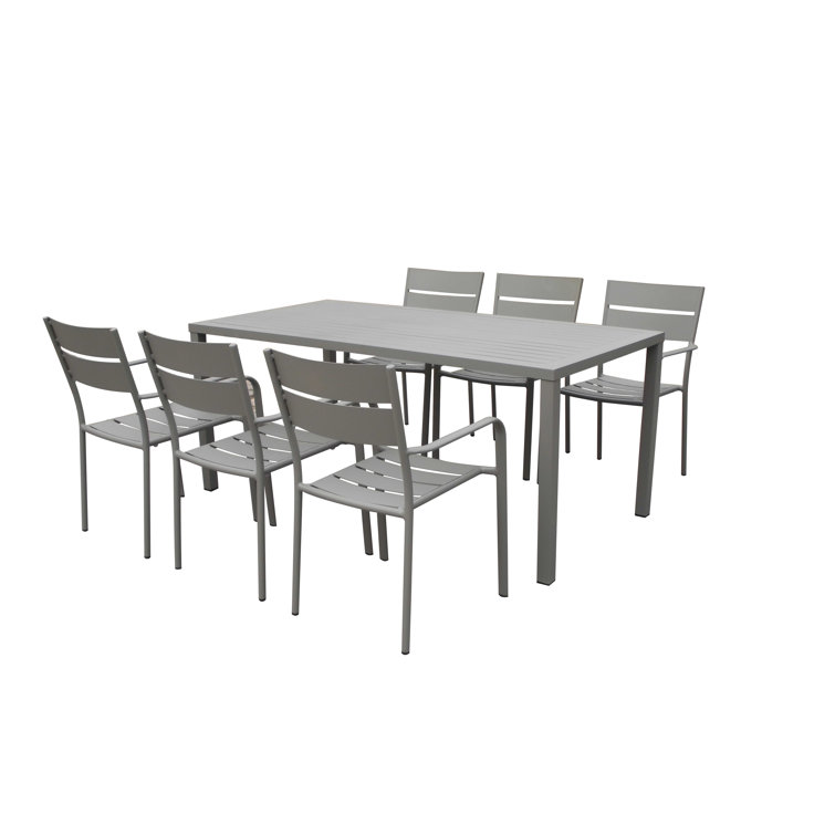 Gray Powder-Coated Aluminum Stacking Dining Chairs, Set of 6
