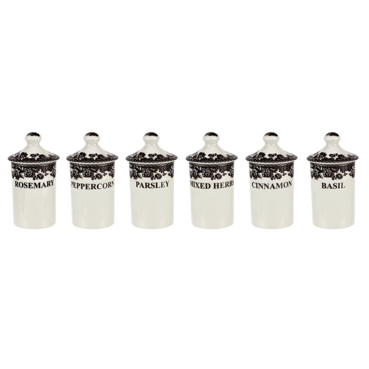 Delamere Black and White Earthenware Spice Jars Set of 6