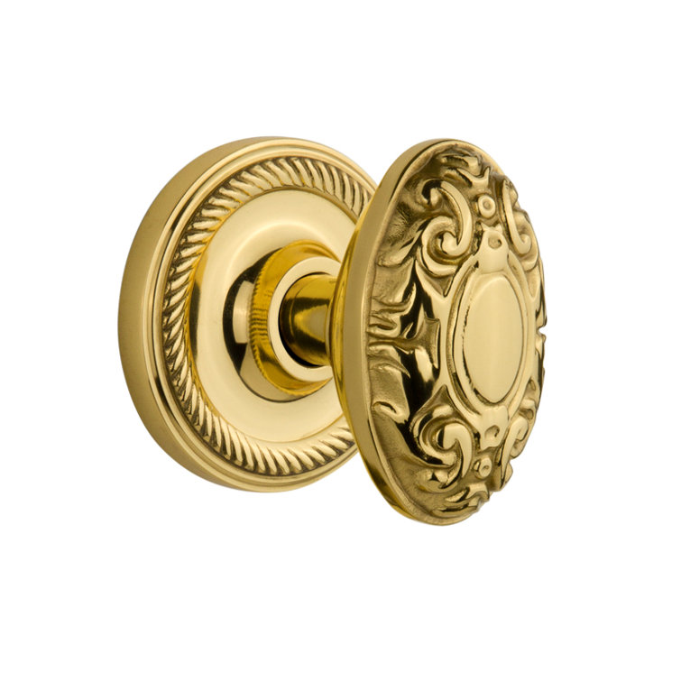 Victorian Unlacquered Brass Privacy Door Knob with Rope Rosette