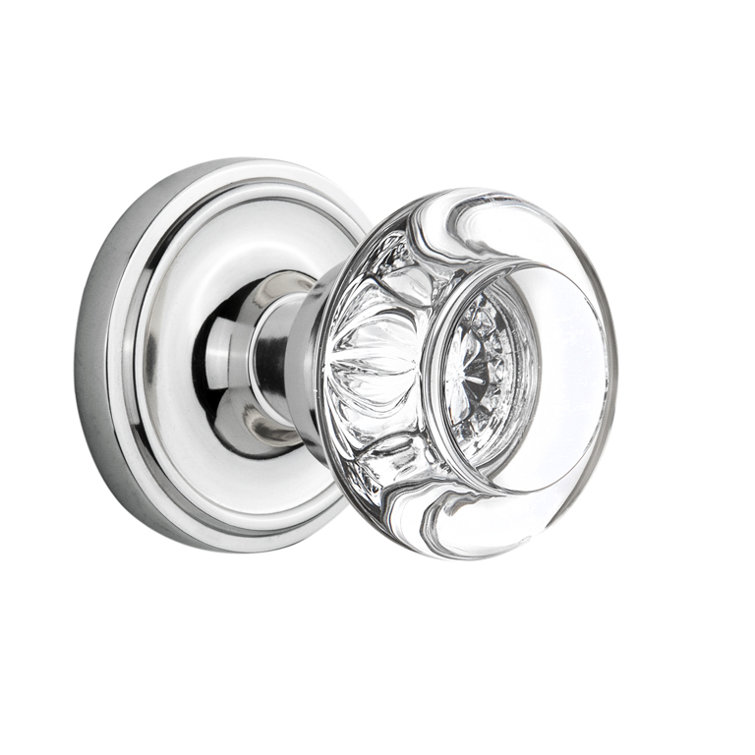 Bright Chrome Classic Rosette with Round Clear Crystal Door Knob