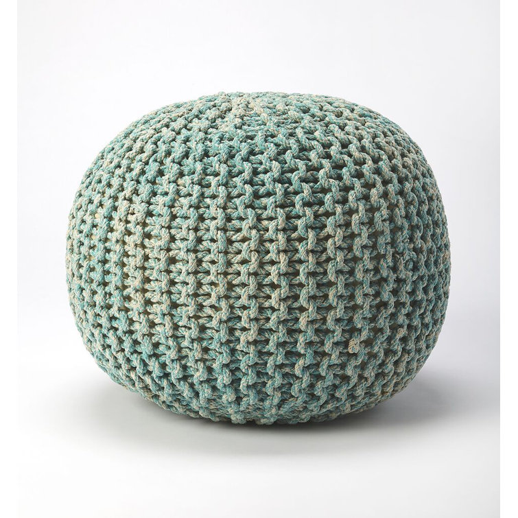 Green Woven Cotton Round Pouf with Storage