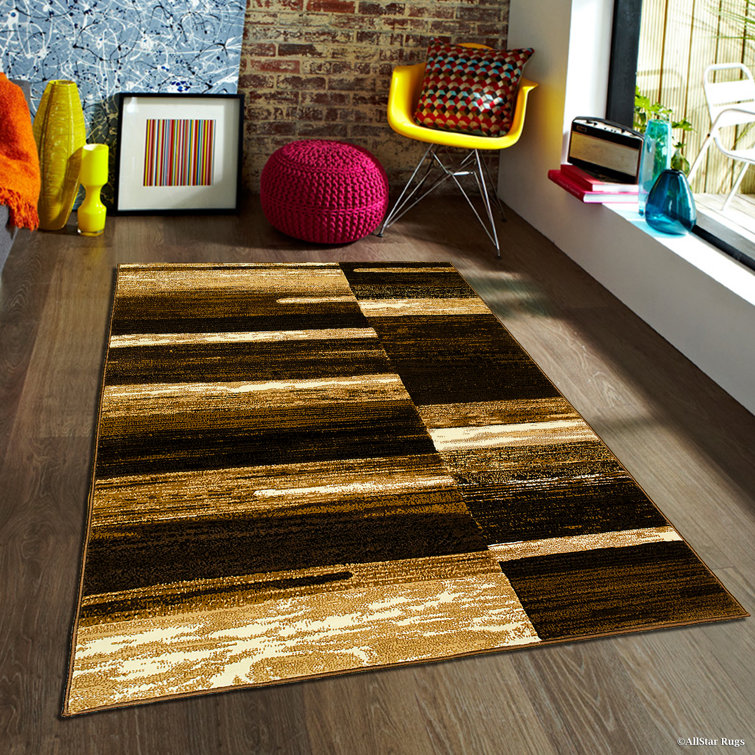 Chocolate and Beige Abstract Rectangular Rug 60" x 84"