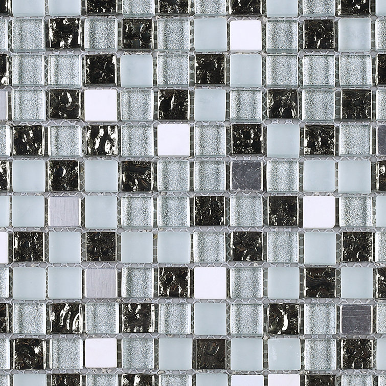 Gray and Black Glass Mosaic Wall Tile Sheet