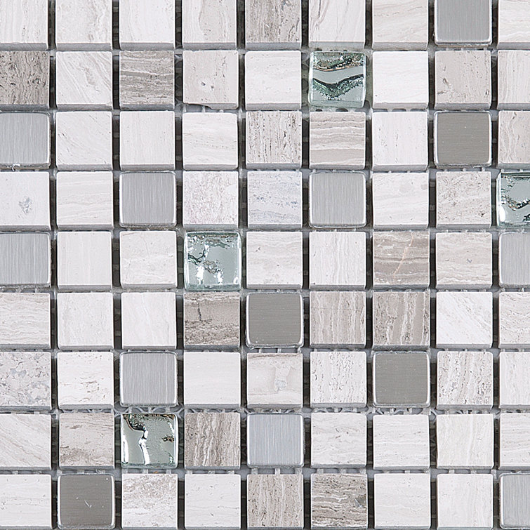 Mini Beige Marble and Glass Mosaic Wall Tile Sheet