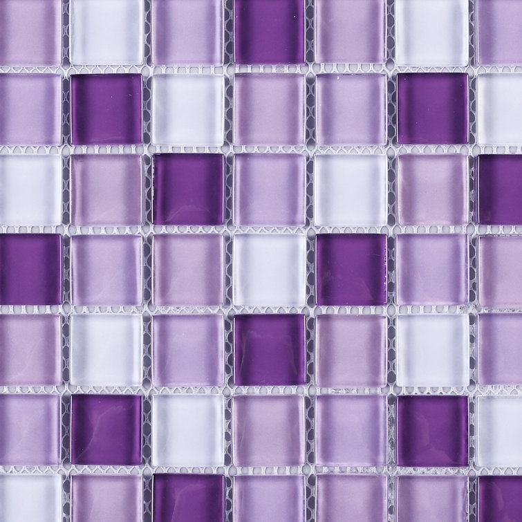 Purple and White Glass Mosaic Tile Sheet for Walls