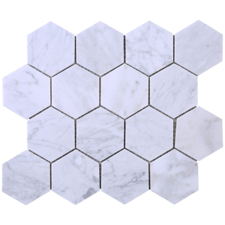 White Carrara Marble Hexagon Mosaic Wall Tile Sheet