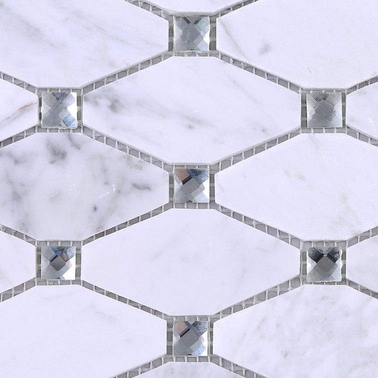 White Carrara Diamond and Dot Marble Mosaic Wall Tile