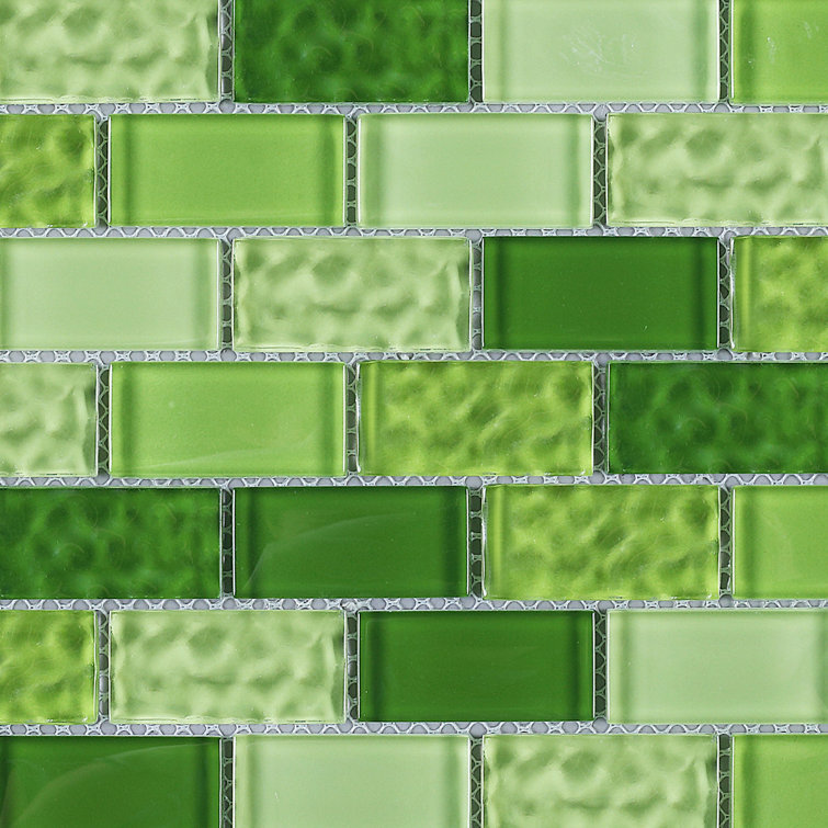 Green Glass Brick Mosaic Wall Tile Sheet