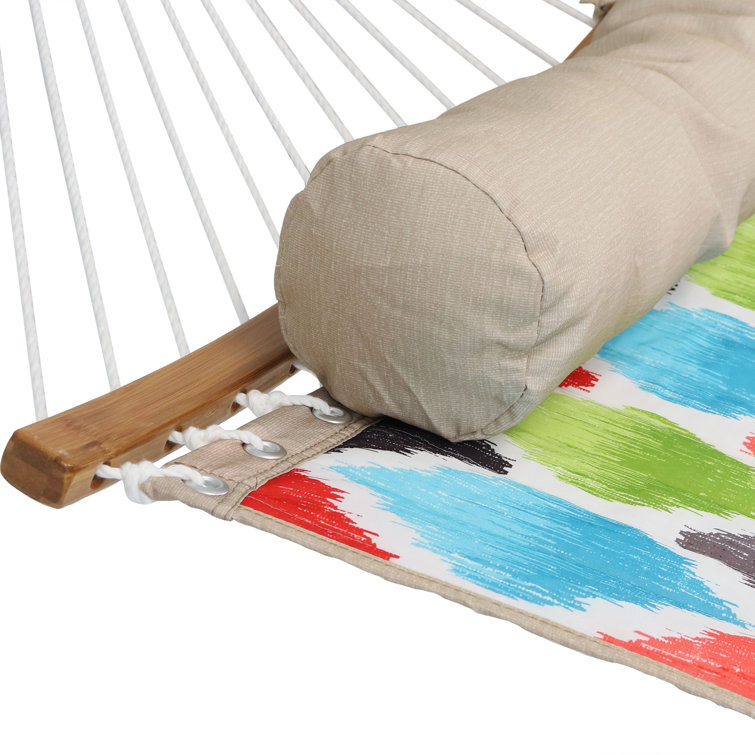 Vivid Multicolor Quilted 2-Person Hammock with Bamboo Spreader Bars