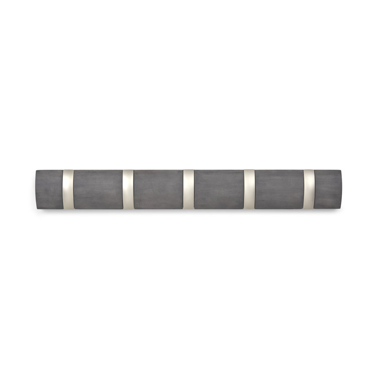 Sleek Driftwood & Nickel 5-Hook Retractable Wall Coat Rack