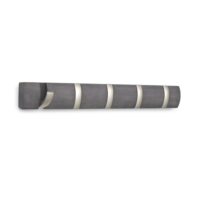 Sleek Driftwood & Nickel 5-Hook Retractable Wall Coat Rack