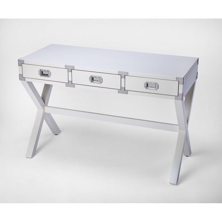 Modern White Campaign-Style Writing Desk with Drawers