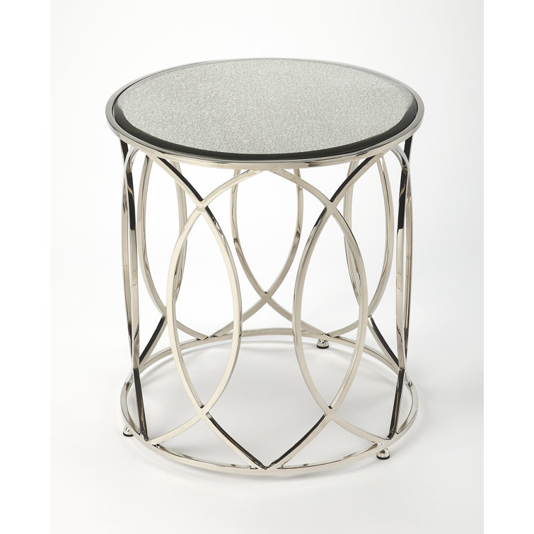 Interlaced Oval Rings Round Mirrored End Table in Polished Nickel