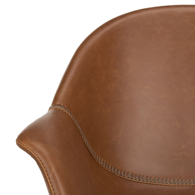 Transitional Ember Swivel Task Chair in Light Brown Leather and Black Wood