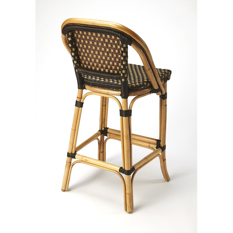 Lila Coastal Dark Brown Rattan Armless Bar Stool