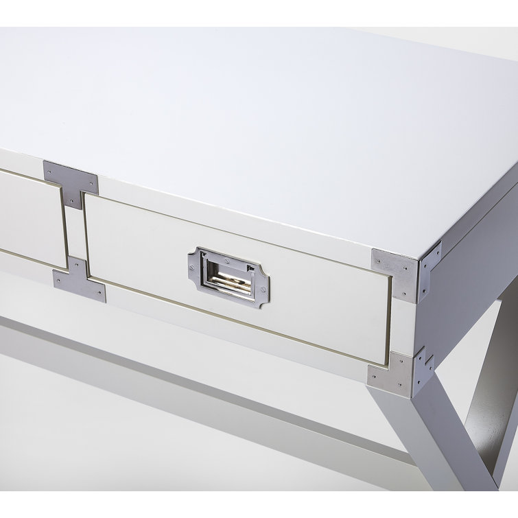 Modern White Campaign-Style Writing Desk with Drawers