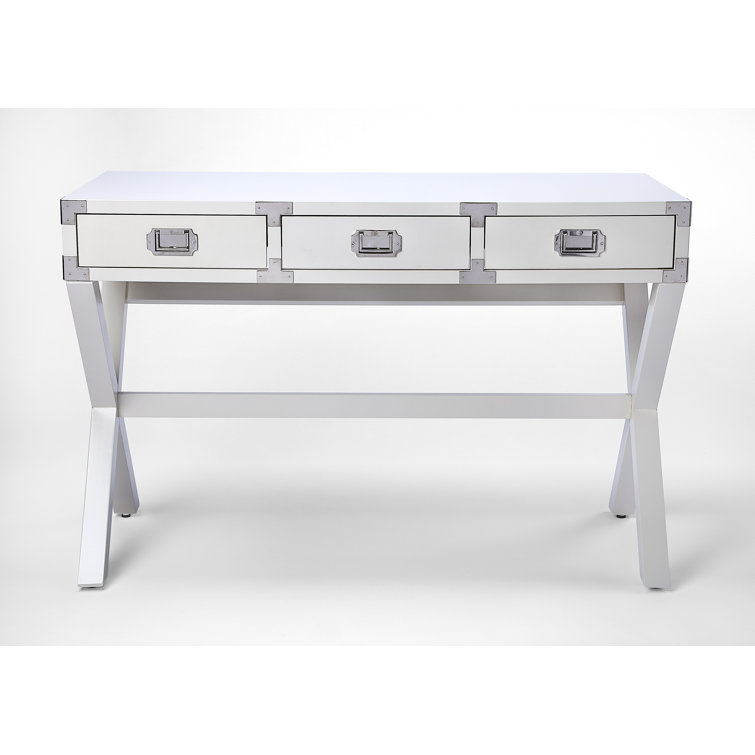 Modern White Campaign-Style Writing Desk with Drawers