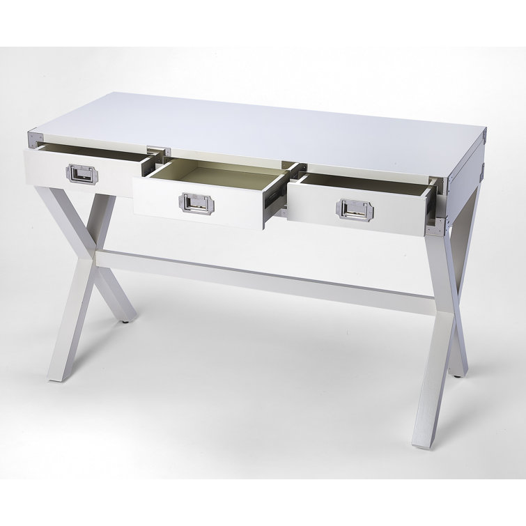 Modern White Campaign-Style Writing Desk with Drawers